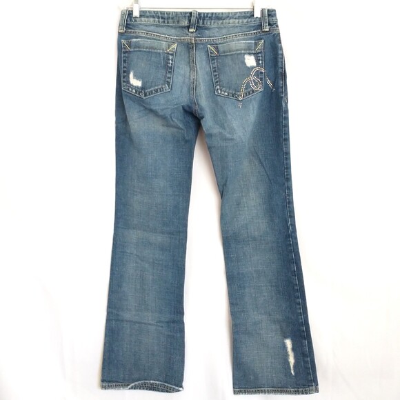 Mavi Erin 30x32 Low Front Comfort Hip Bootcut Jeans Distressed Glitter Pocket - Picture 3 of 11